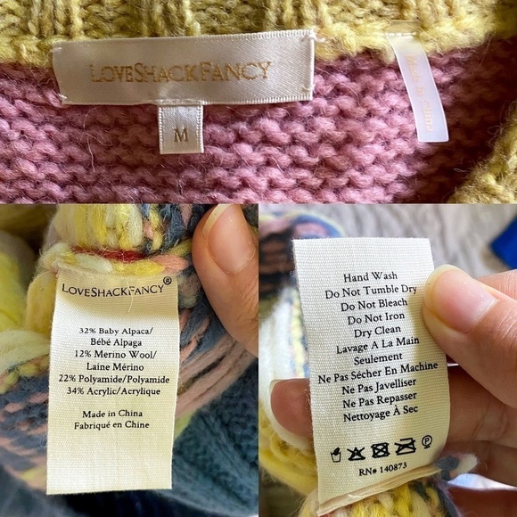 LoveShackFancy Sweater Shirelle Puff-Sleeve Heart Wool Alpaca Pink Icing M EUC - Picture 6 of 13